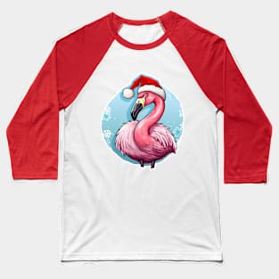 Pink Flamingo Wearing Santa Hat Baseball T-Shirt